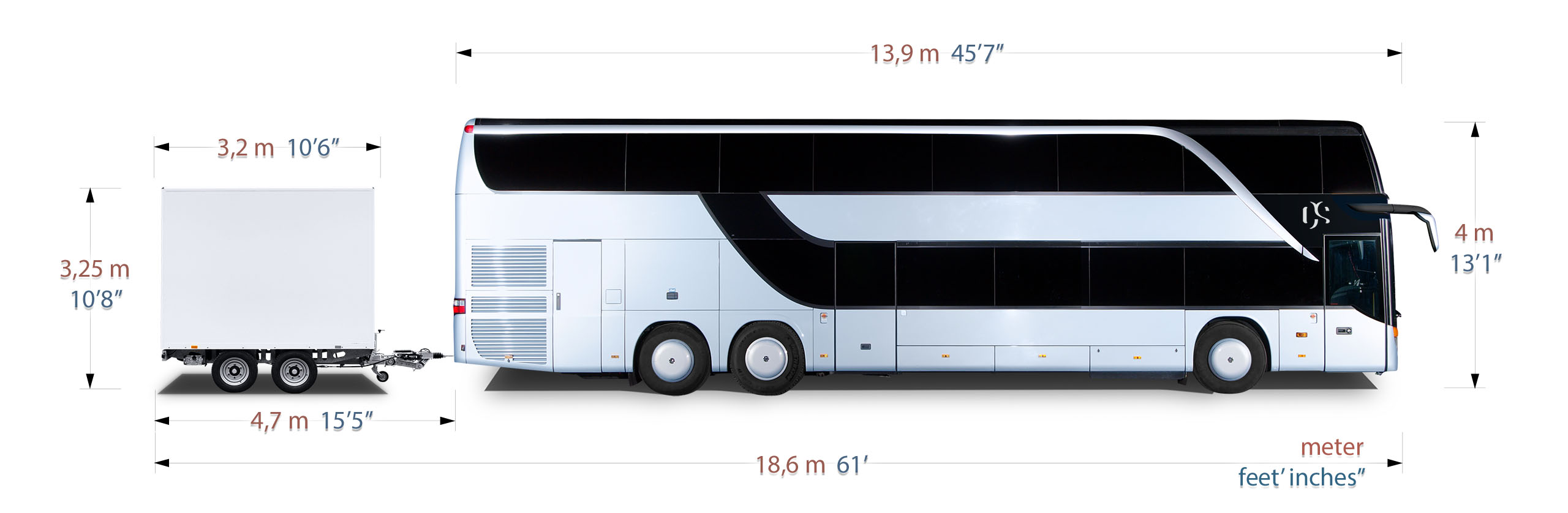 Tourbus DD45 Trailer Dimensions 